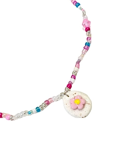 Чокер ручной работы Радость Рядом с подвеской «Розовый цветочек», разноцветный, бисер, полимерная глина