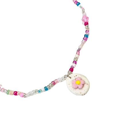 Чокер ручной работы Радость Рядом с подвеской «Розовый цветочек», разноцветный, бисер, полимерная глина, фото 1.