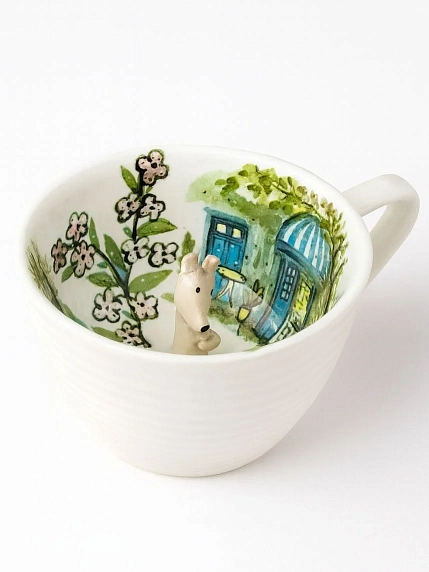 Чашка для чая ручной работы Мадам де Тюль с фигуркой внутри Собачка во дворе, фарфор, 250 мл, фото 5.