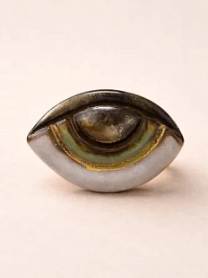 Кольцо ручной работы КерамЕлКа «Глаз зеленый с позолотой», керамика