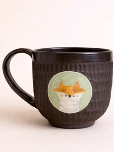 Кружка ручной работы Коврижка «Лисичка», керамика, серо-коричневая