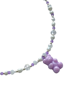 Чокер ручной работы с подвеской «Мишка», бисер, фиолетовый