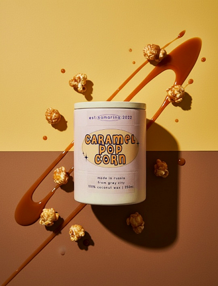 Cвеча «Карамельный попкорн», соевый воск, 250 мл, фото 1.