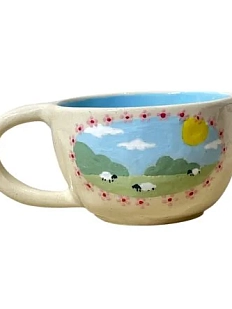 Кружка ручной работы «Овечки», бежевая, керамика, 250 мл