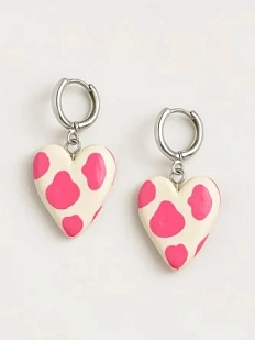 Серьги-конго Радость Рядом Радость Рядом Сердечки с принтом, полимерная глина, розово-белые