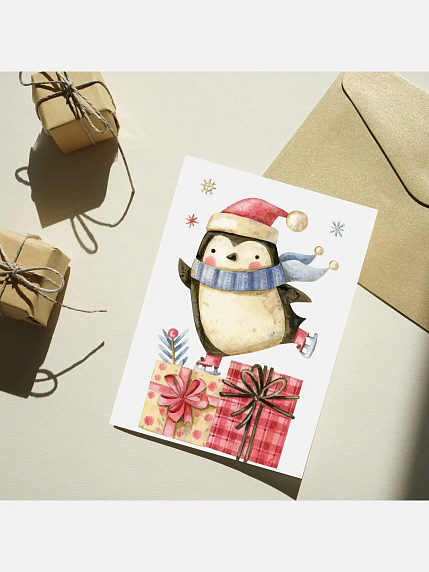 Открытка DARI DARI на Новый год «Пингвин с подарками», А6, фото 2.