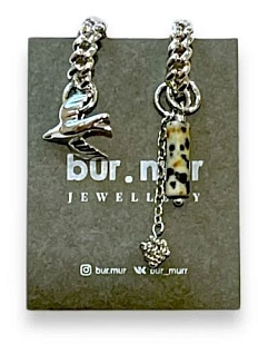 Асимметричные серьги-конструкторы Бур.Мур mini «Колибри и цилиндр», латунь, яшма