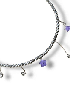 Чокер Мигетт «Цветочки, сердечки и звёздочки» из тёмного гематита с подвесками