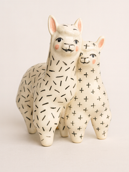Статуэтка керамическая ручной работы «Ламы», белая, фото 1.