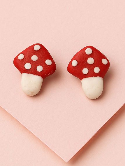 Серёжки-гвоздики «Мухоморы», полимерная глина, фото 2.