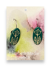 Серьги с цветочным орнаментом, овальные, керамика, тёмно-зелёные