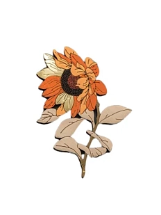 Брошь «Подсолнух», дерево, оранжевый