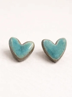 Серёжки-гвоздики Мария Гордеева Сердечки, керамика, бирюзовые