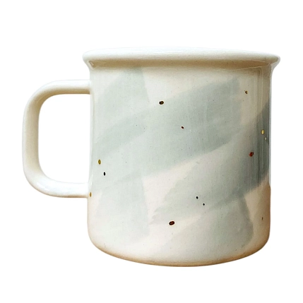 Кружка ручной работы Анна Герман с надписью и разводами «Спокойствие», бело-голубая, фарфор, 200 мл, фото 2.