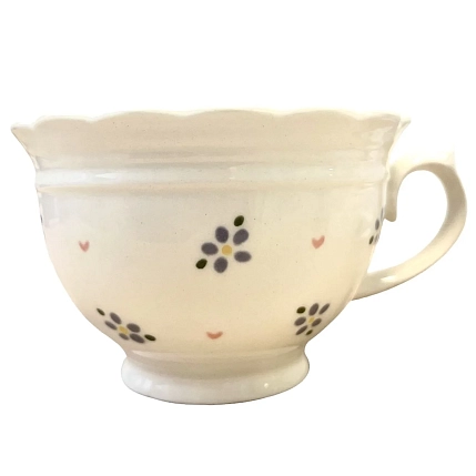 Чайная пара ручной работы Slowday Ceramics в фиолетовый цветочек с сердечками «Винтаж», полуфарфор, 250 мл, фото 2.