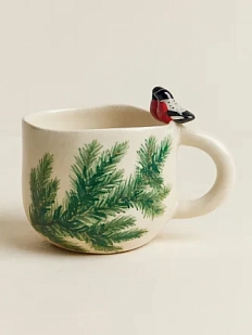 Кружка ручной работы Мама Черепаха расписная с фигурками Снегири, белая, керамика, 400 мл