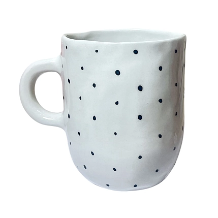 Кружка ручной работы Катя Вебер в чёрную точку с сердечком, белая, полуфарфор, 300 мл, фото 3.