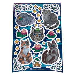 Стикерпак «Кошки и лотос», А5