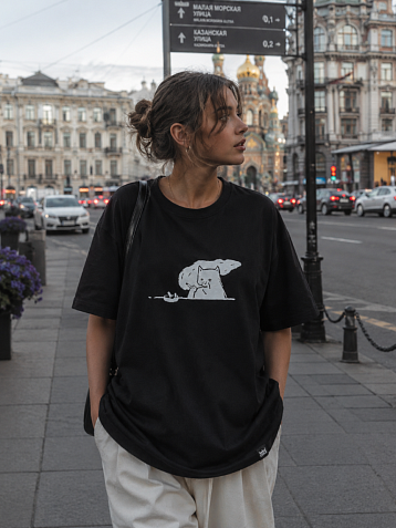 Футболка ШКЯ «Котик с сижкой», унисекс, 42, черная, фото 3.