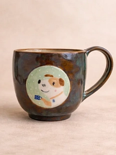 Кружка ручной работы Коврижка «Собачка», керамика, серо-коричневая