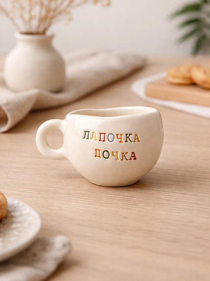 Кружка ручной работы с надписью «Лапочка дочка», керамика, 180 мл, фото 3.