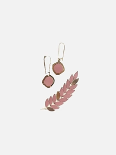 Набор украшений ручной работы брошь «Колосок» и серьги «Озёра», розовый, дерево