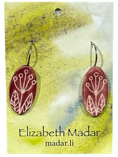 Серьги Elizabeth Madar с цветочным орнаментом овальные, керамика, красно-коричневые