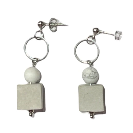 Серьги составные «Кубики», бетон, ювелирная сталь, фото 1.