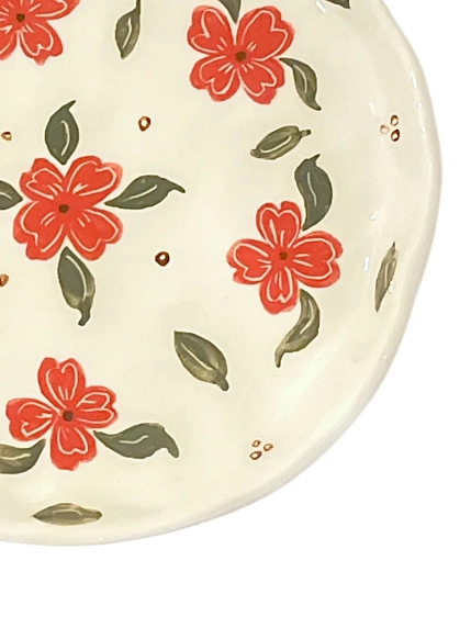 Тарелка ручной работы Татко керамика «Красные цветы», керамика, 15 см, фото 2.