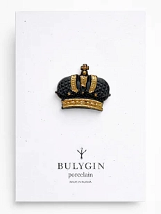 Брошь ручной работы Фарфор Булыгина «Корона», чёрно-золотистая