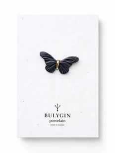 Брошь ручной работы Фарфор Булыгина «Бабочка», чёрно-золотистая
