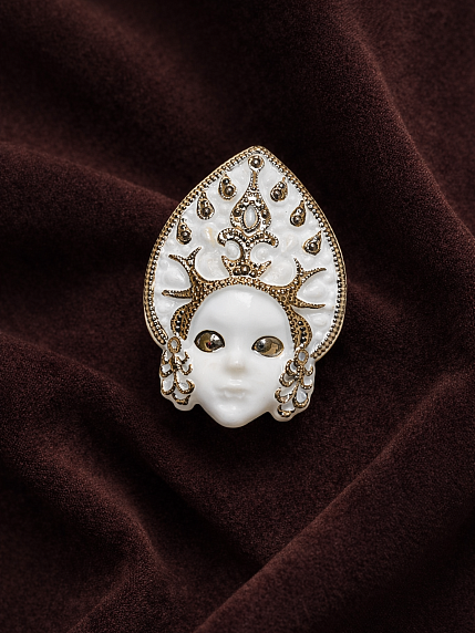 Брошь ручной работы Bulygin «Кокошник», бело-серебристая, фарфор, фото 3.