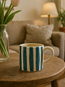 Кружка ручной работы прямая «Синие полоски», полуфарфор, 250 мл, превью фото 3