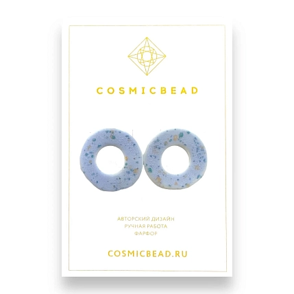 Серьги круглые из фарфора, голубые, фото 1.