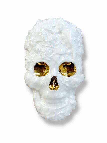Брошь ручной работы Bulygin «Череп» большая, фарфор, бело-золотистая, фото 2.