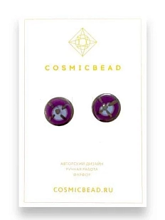 Серёжки-гвоздики круглые из фарфора, фиолетовые