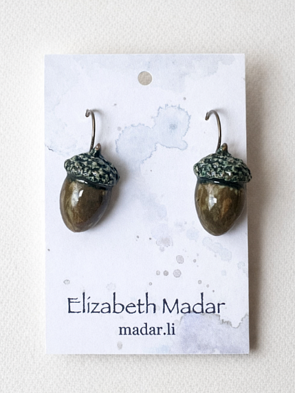Серьги Elizabeth Madar Жёлуди, керамика, зелёные, фото 1.