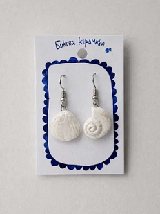 Серьги ручной работы Быкова керамика «Ракушки с Финского залива №2», белые, перламутровые, фарфор