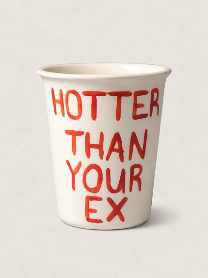 Стакан ручной работы ММ керамика с дизайном «Hotter than your ex», полуфарфор, 350 мл, фото 1.