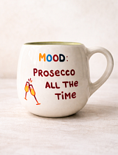 Кружка ручной работы РУКИ В ГЛИНЕ «Mood: prosecco all the time», белая, керамика, 400 мл, круглая