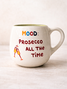 Кружка ручной работы круглая Hands in clay «Mood: prosecco all the time», белая, керамика, 400 мл
