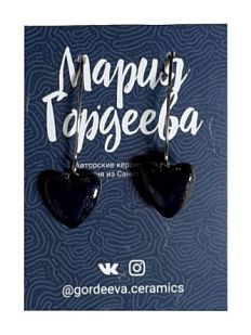 Серьги на петле Сердечки, керамика, тёмные