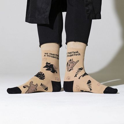 Носки «All cats are beautiful», р-р 38-41, бежевые, фото 2.