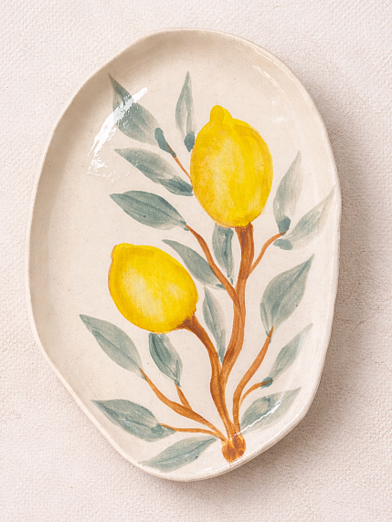 Блюдце ручной работы Верба керамика Лимоны, керамика, 14 см, фото 1.