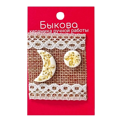 Серьги ручной работы Быкова керамика «Желтые цветы», ассиметричные‎, фарфор, фото 1.