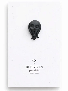 Брошь ручной работы Фарфор Булыгина «Мунк», чёрная