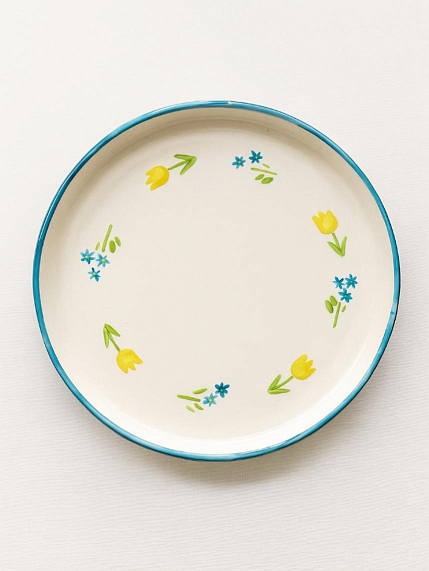 Блюдце ручной работы «Полянка», полуфарфор, 14 см, фото 1.