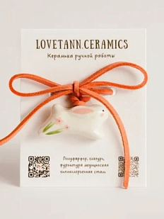 Чокер ручной работы Ловетанн керамика «Зайка» с розовым цветочком, полуфарфор