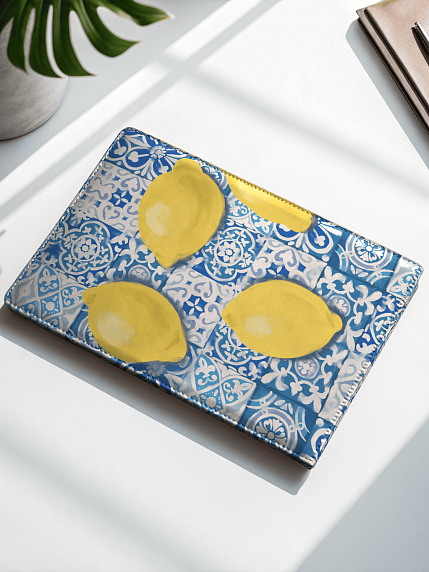 Обложка на студенческий билет «Лимоны на плитке Азулежу», экокожа, фото 2.