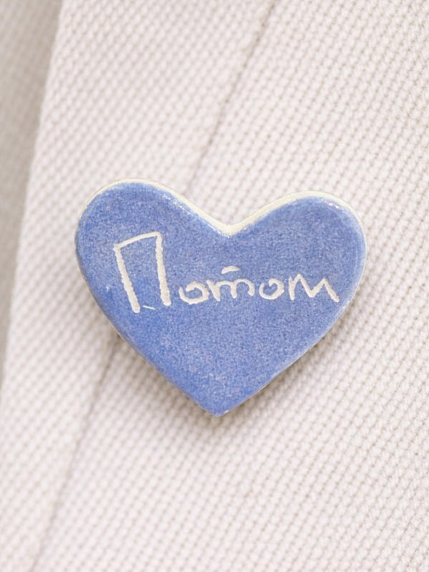 Брошь ручной работы сердечко «Потом», голубая, керамика, фото 2.